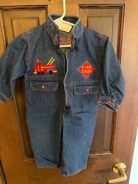 Vintage 90s McKids Fire Chief Denim Coveralls Jumpsuit 18 Months